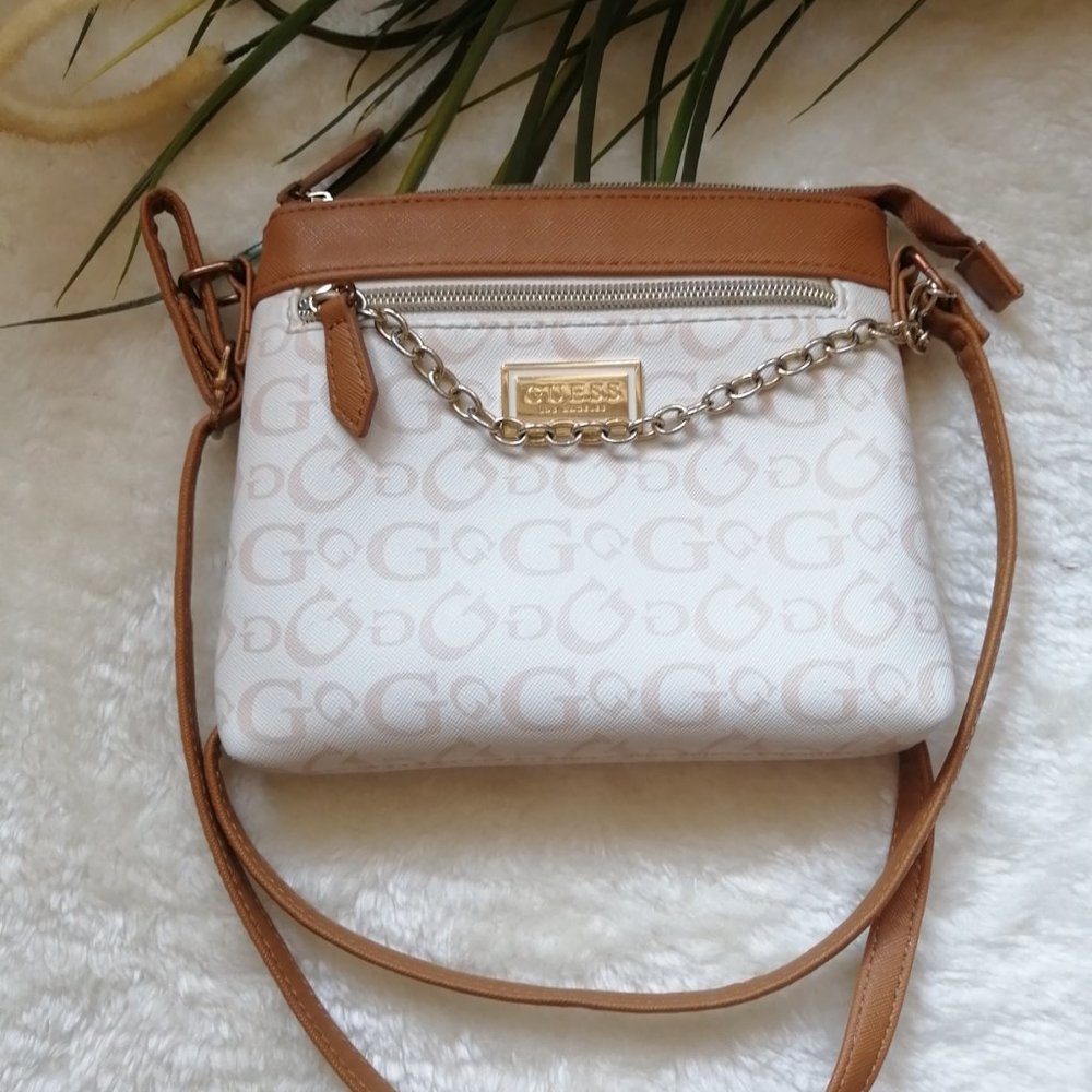 guess crossbody bag women , white and brown